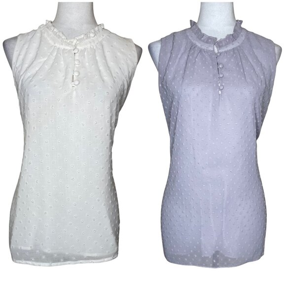 Gibson Look 2 piece Lavender White Respect the Ruffle Sleeveless Blouse XL - Picture 1 of 13